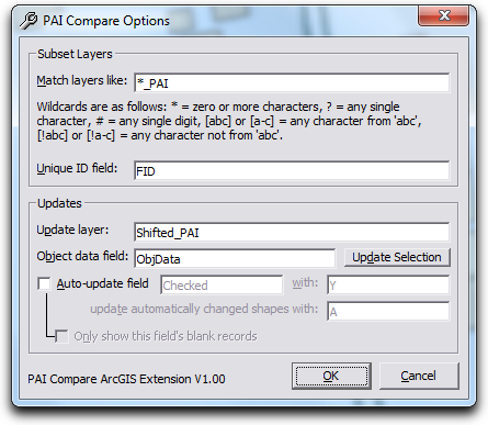 PAI Compare's Options Window