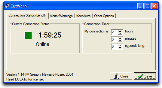CutWarn Screenshot (Connection Tab)
