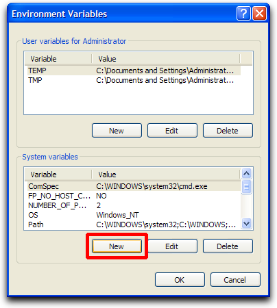 Environment Variables Window